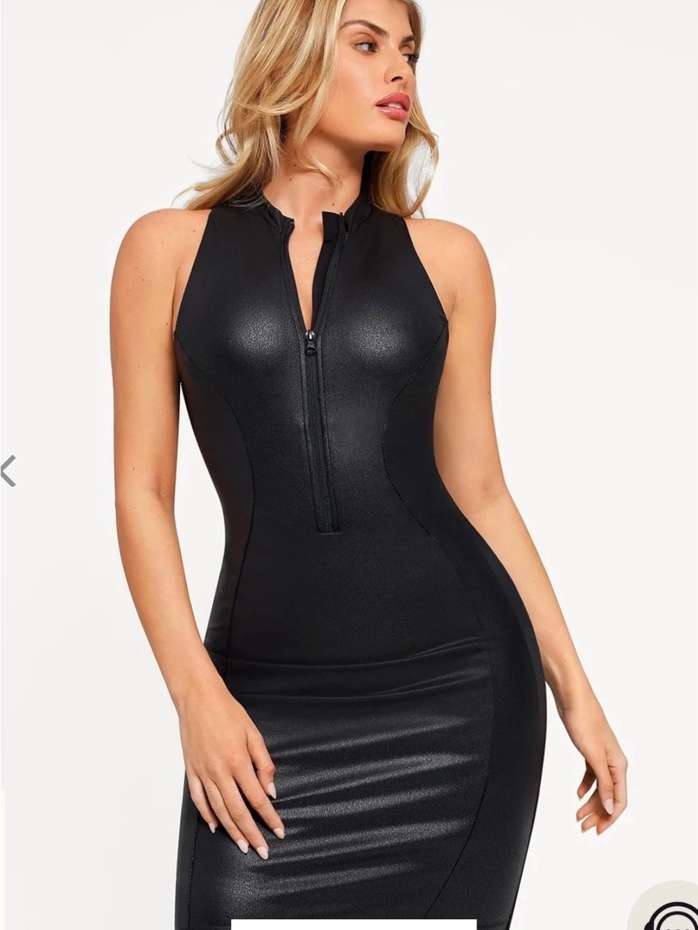 Black Zip-Front Mini Dress with Sculpting Silhouette